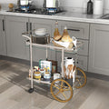 2-Tier Tempered Glass Bar Cart with 2 Large Aluminum Wheels and 2 Rolling Casters