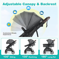 2 in 1 Baby Stroller with Bassinet Mode High Landscape with Reversible Seat and Canopy