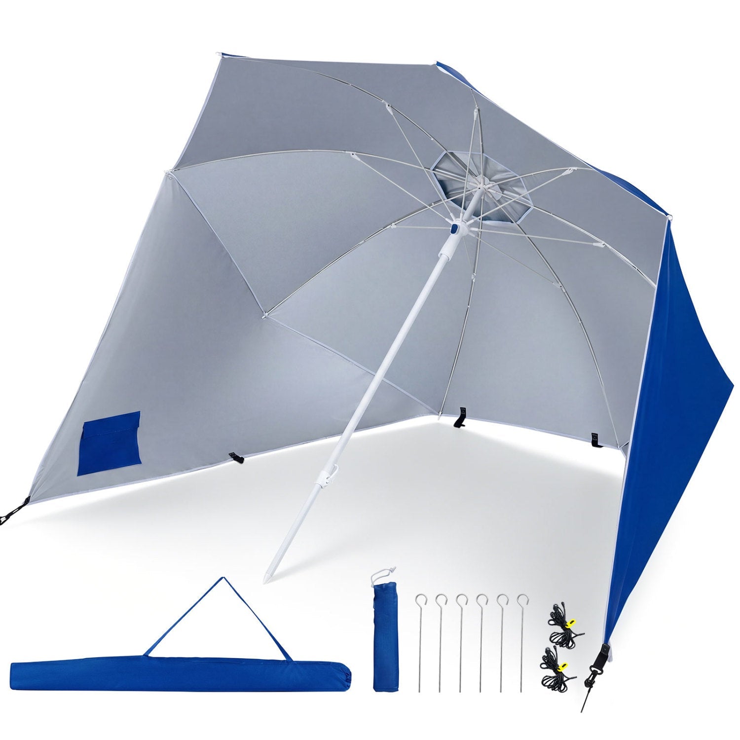 Beach Shelter Umbrella with Side Panels UPF 50+ 6.5 ft