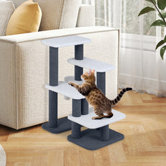 2-in-1 Cat Stairs Cat Tree Tower with Scratching Posts and Hanging Toy Ball-Gray