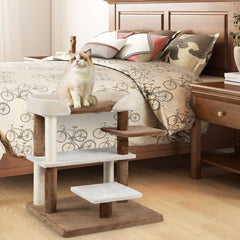 2-in-1 Cat Tree Tower Pet Steps with Sisal Scratching Posts and 4 Large Platforms-Brown