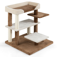 2-in-1 Cat Tree Tower Pet Steps with Sisal Scratching Posts and 4 Large Platforms-Brown