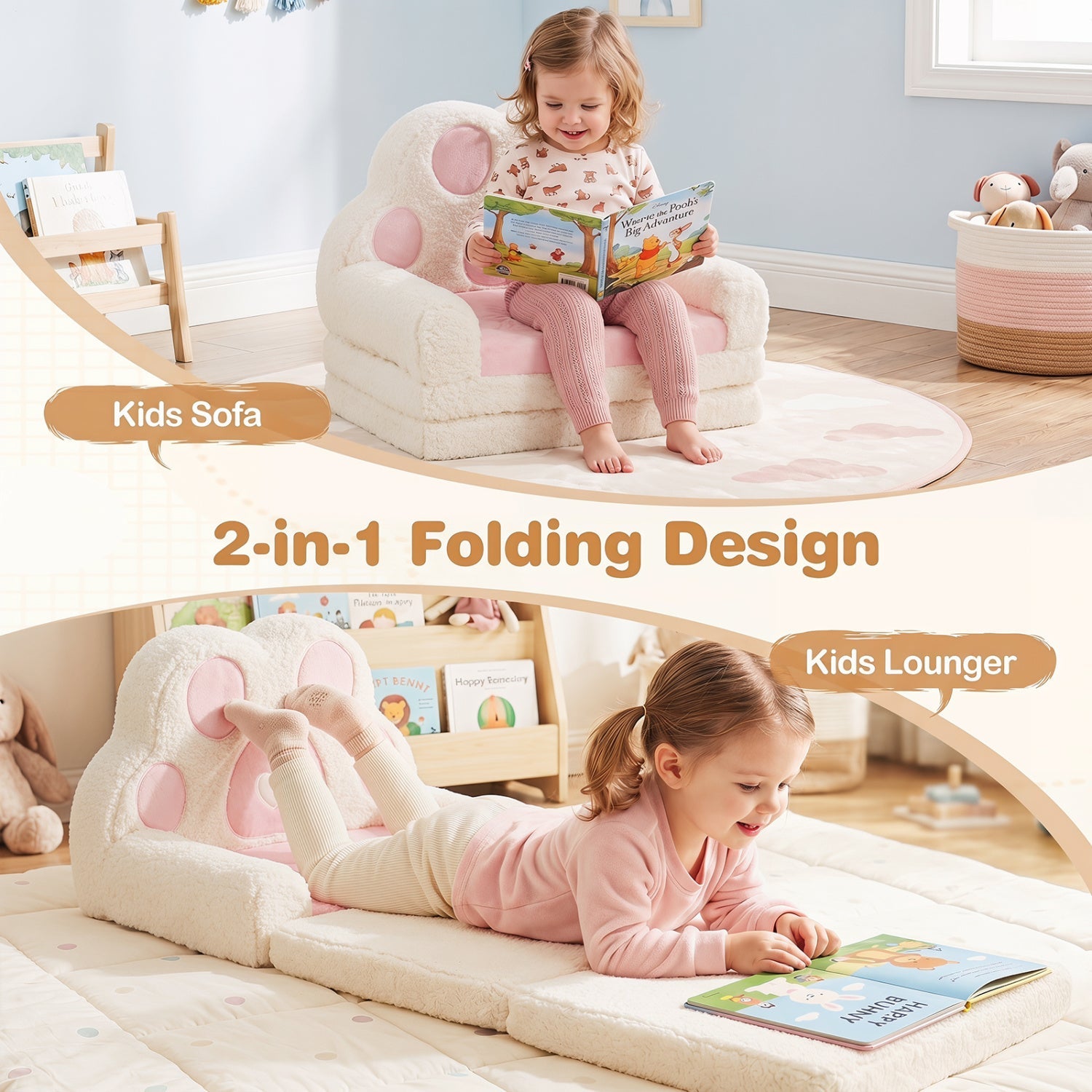 2-in-1 Convertible Kids Sofa to Lounger with Removable Cover