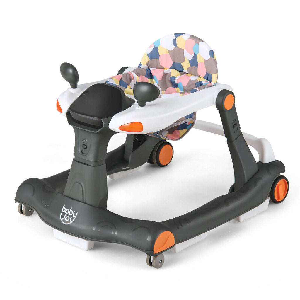 2-in-1 Foldable Activity Push Walker with Adjustable Height-Dark Gray
