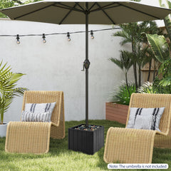 2-in-1 Outdoor Umbrella Base Planter Patio Umbrella Stand with Flower Box-Black