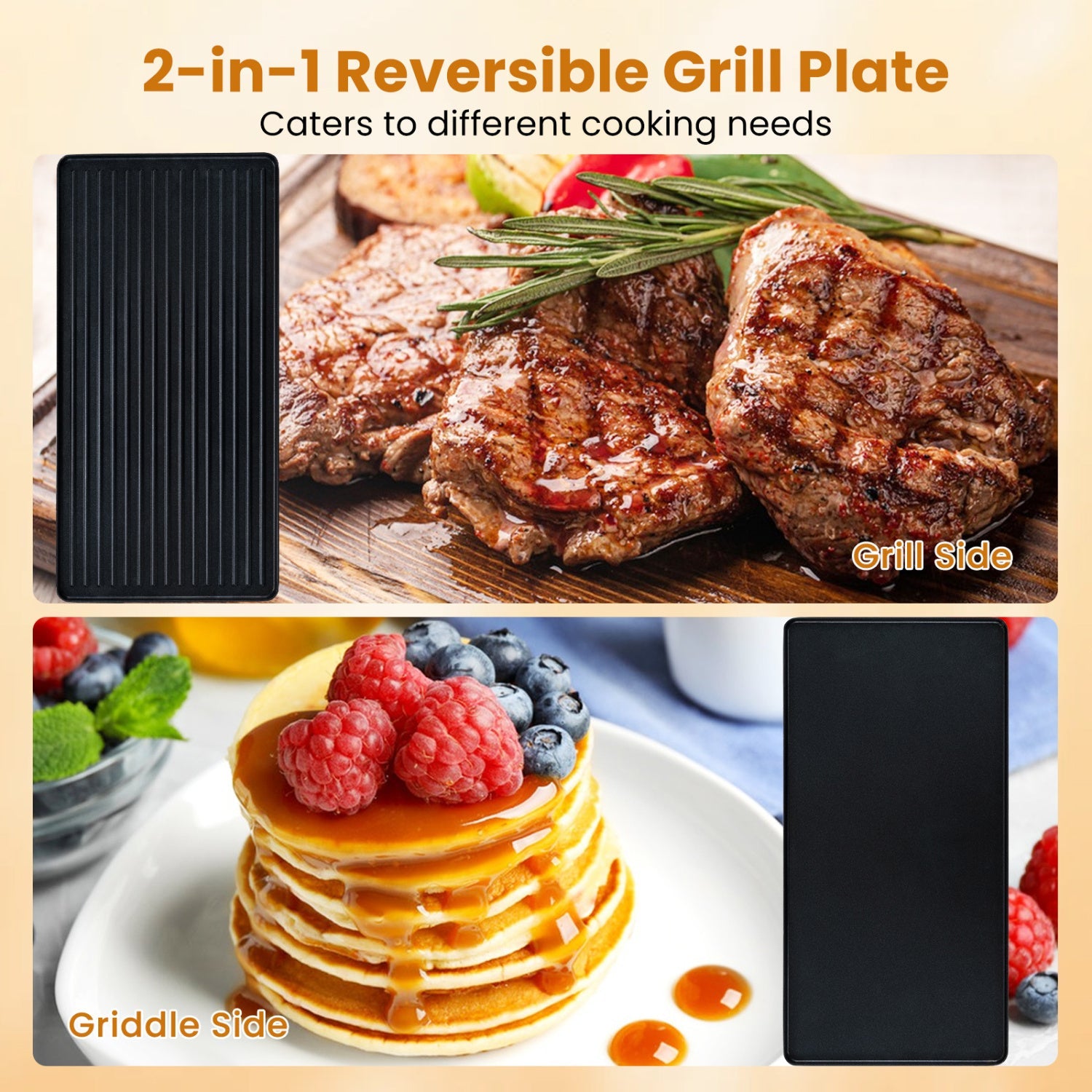 Raclette Grill with Reversible Nonstick Griddle for 8