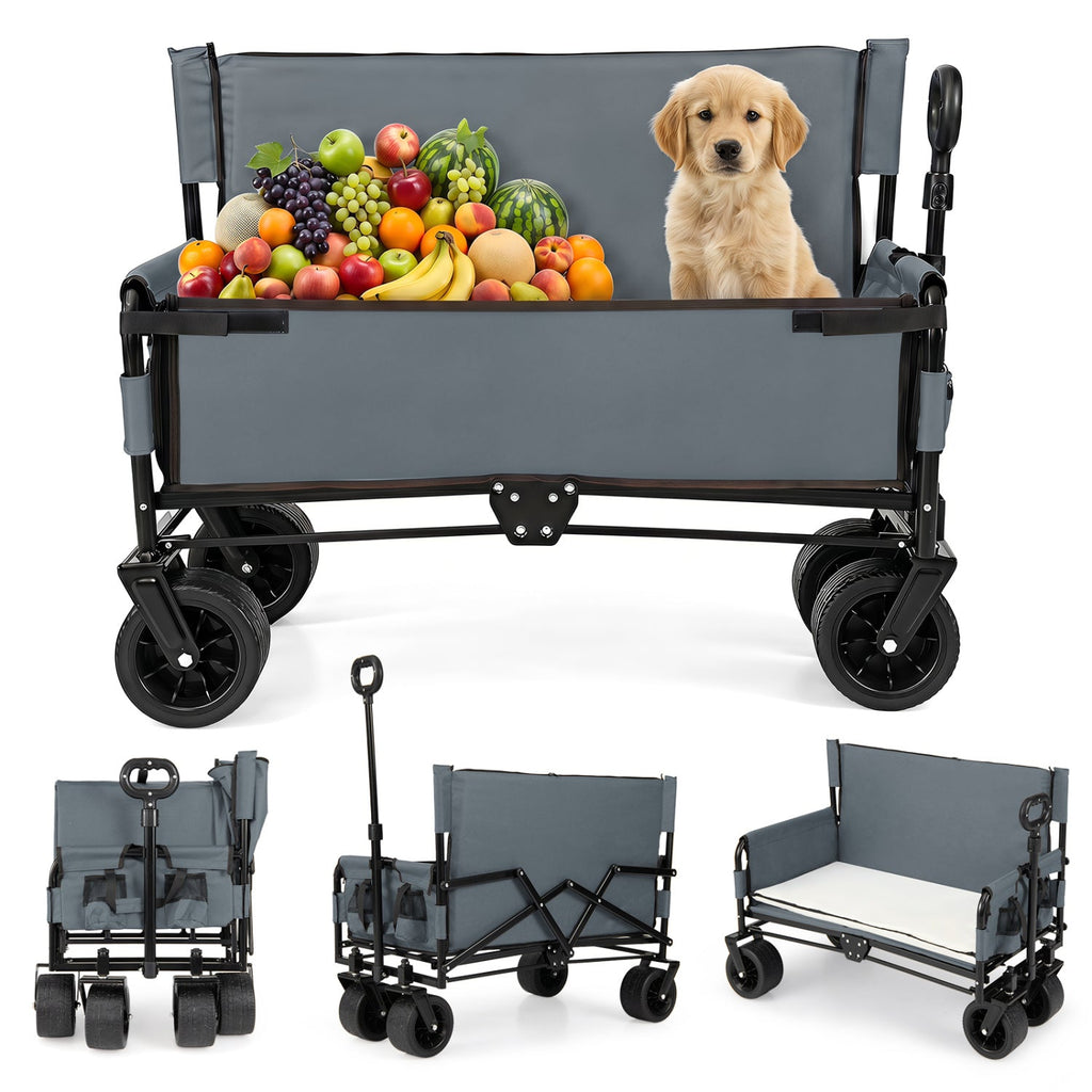 2-in-1 Collapsible Wagon Bench Seat with Adjustable Handle