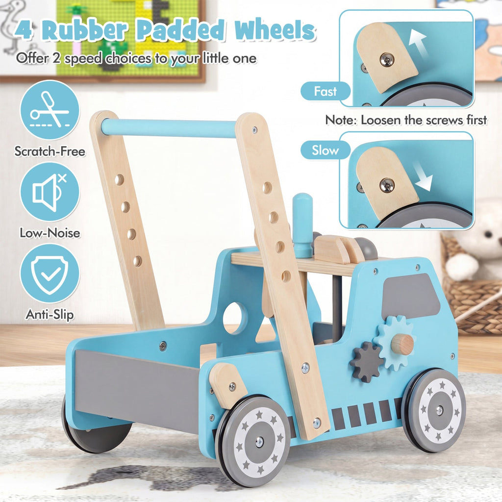2-in-1 Wooden Baby Walker with Adjustable Speed and Storage