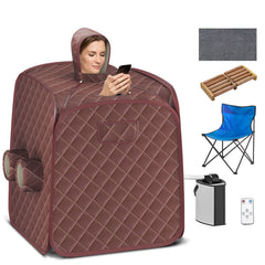 800W 2 Person Portable Steam Sauna Tent SPA with Hat Side Holes 3L Steamer-Coffee