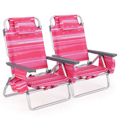 2 Pieces Folding Backpack Beach Chair with Pillow-Hot Pink