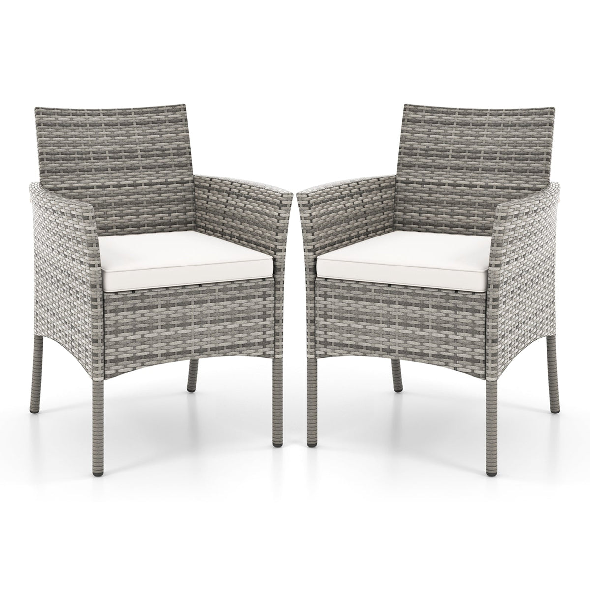 2 Pieces Outdoor PE Rattan Armchairs with Cozy Seat Cushions-White