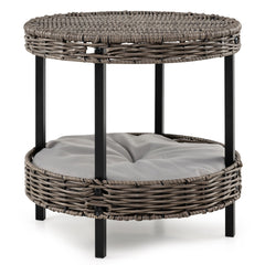 2-tier Rattan Cat Nest with Removable Padded Cushion-Gray