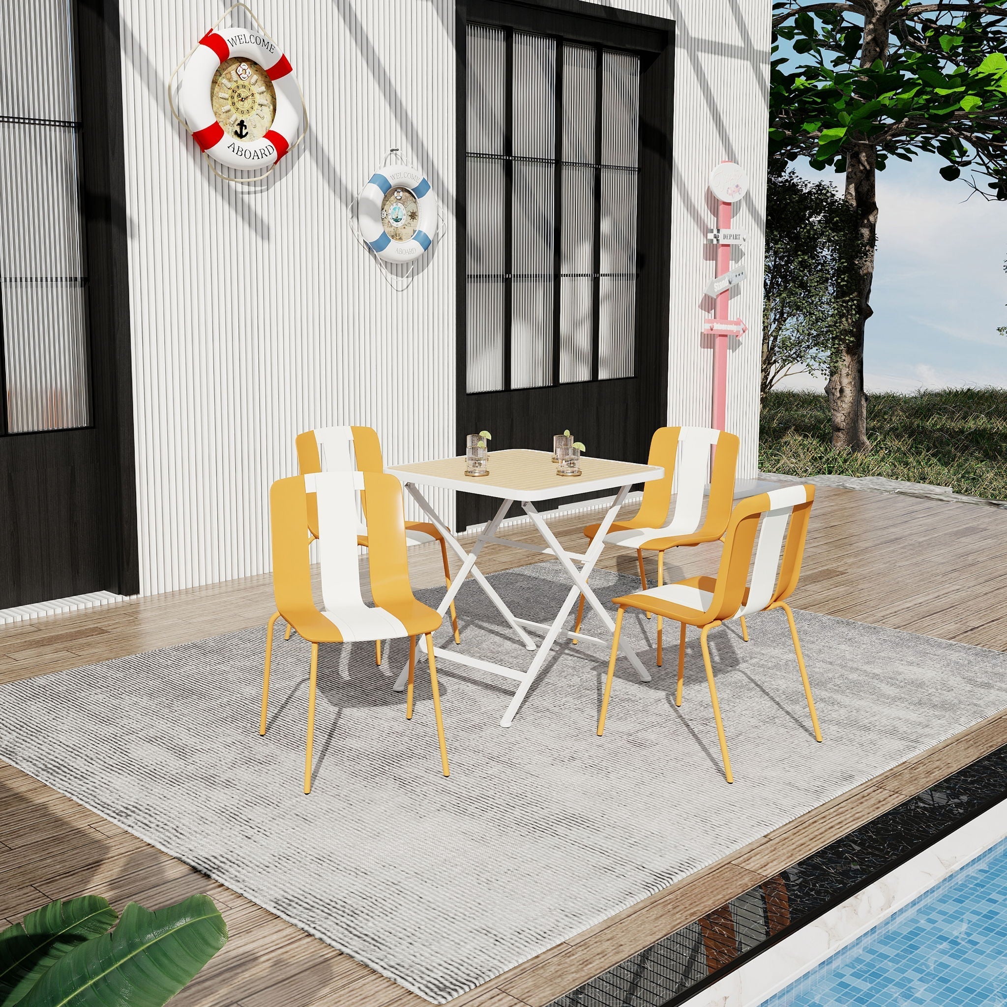 modern striped chair set with folding table