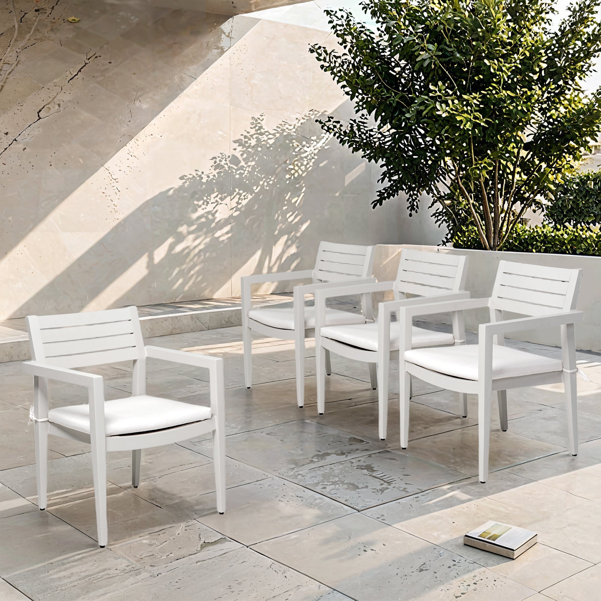 Outdoor Patio Aluminum Stationary Dining Chairs 4PCs with Outdoor-Grade Sunbrella Fabric Cushions