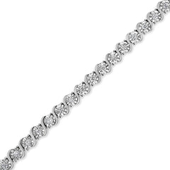 14K White Gold 1.00 Cttw Lab Grown Diamond Round Miracle Plate and "S" Link Tennis Bracelet (F-G Color, VS2-SI1 Clarity) Size 7"
