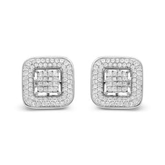 10K White Gold 1.0 Cttw Round and Princess Cut Diamond Composite Open Halo Stud Earrings (H-I Color, SI1-SI2 Clarity)