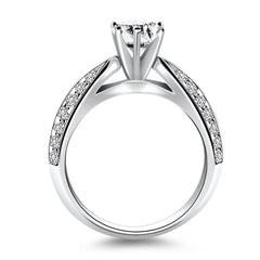 14k White Gold Cathedral Double Row Pave Diamond Engagement Ring