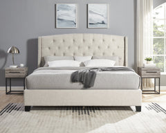Astral 3-Piece Upholstered Bedroom Set, Tufted Wingback Bed with Two Gray Nightstands