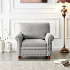 Living Room Single Seat Sofa Chair with Wood Legs in Grey Fabric