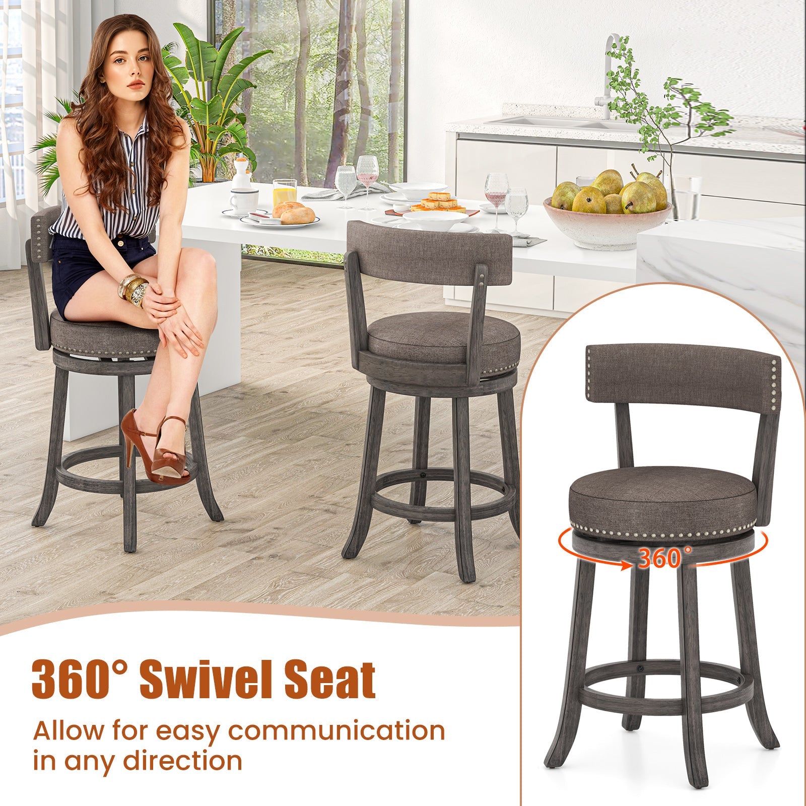 Counter Height Swivel Bar Stools Set of 2 - 24 & 29 Inch