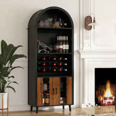 71' Farmhouse Arched Wine Bar Cabinet