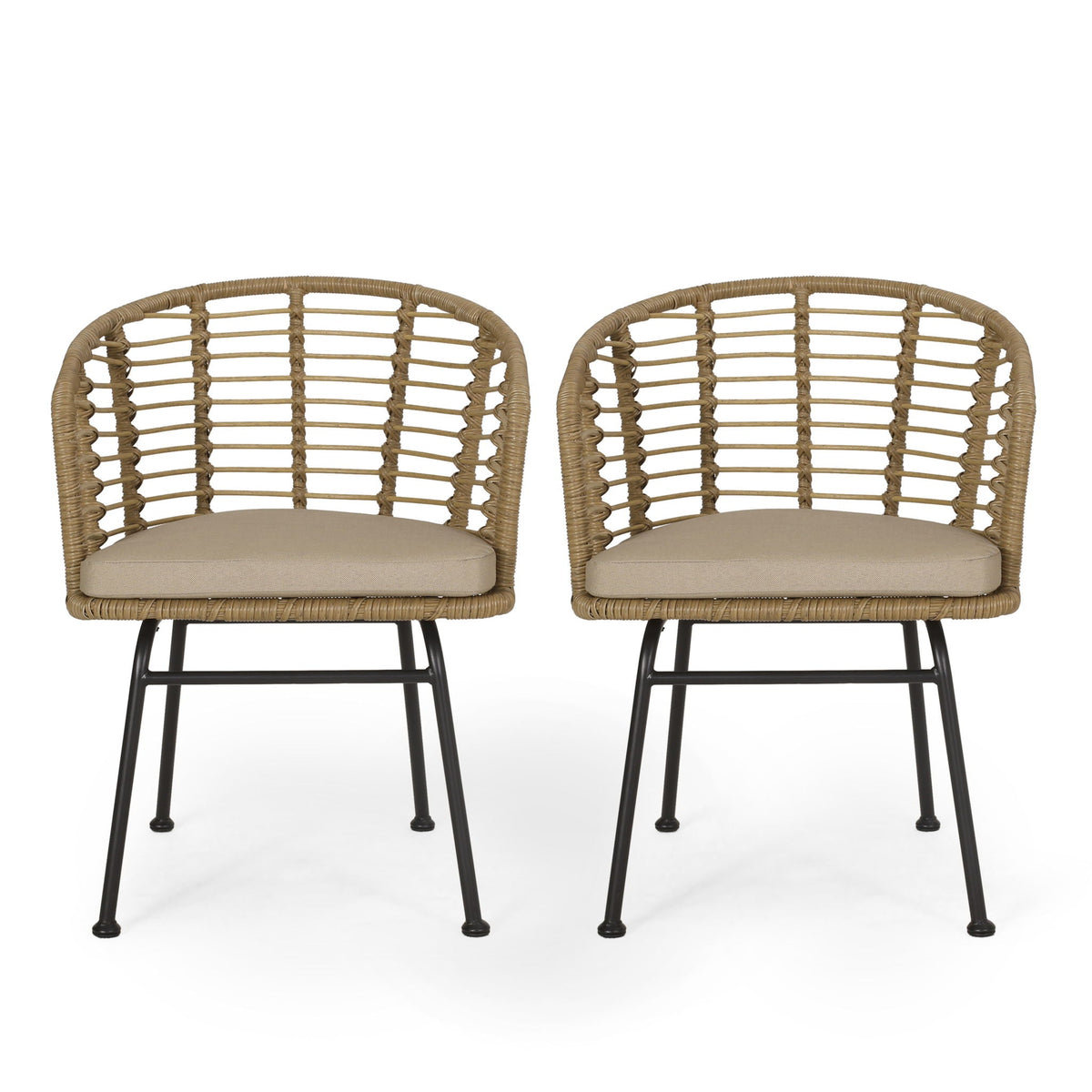Randy Modern Wicker Chair With Water Resistant Cushions - Brown / Beige
