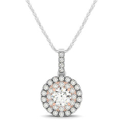 Round Shape Halo Diamond Pendant in 14k White and Rose Gold (1/2 cttw)