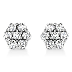 14K White Gold 1/2 Cttw Prong Set Round-Cut Diamond Flower Stud Earring (H-I Color, I1-I2 Clarity)