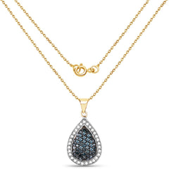 14K Yellow Gold Plated 0.81 Carat Genuine Blue Diamond and White Diamond .925 Sterling Silver Pendant