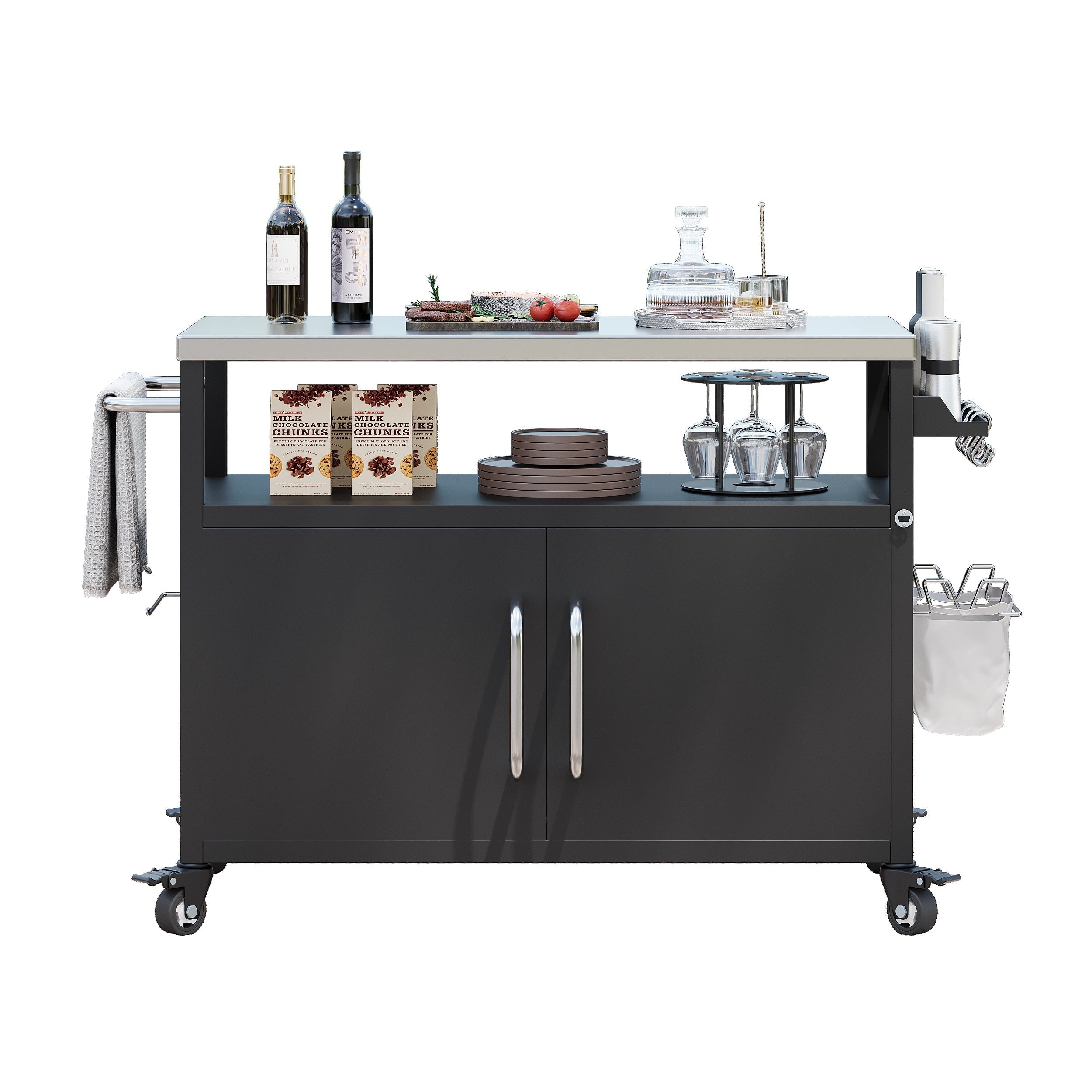 K&K 54.5' Outdoor Kitchen Island with Stainless Steel Tabletop and Storage