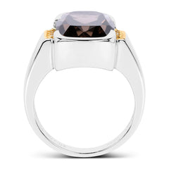 Two Tone Plated 5.51 Carat Genuine Smoky Quartz and White Topaz .925 Sterling Silver Ring