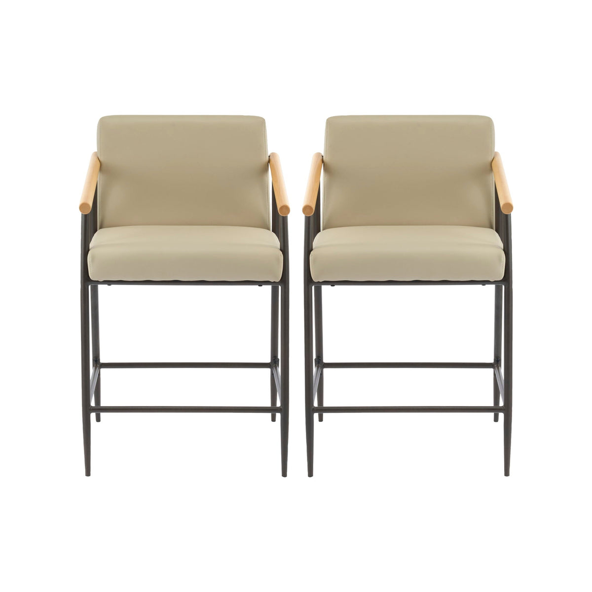 Mid Century Modern Counter Stool Set With Espresso Metal Frame - Khaki
