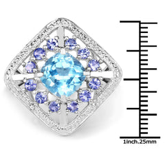 4.24 Carat Genuine Blue Topaz and Tanzanite .925 Sterling Silver Ring