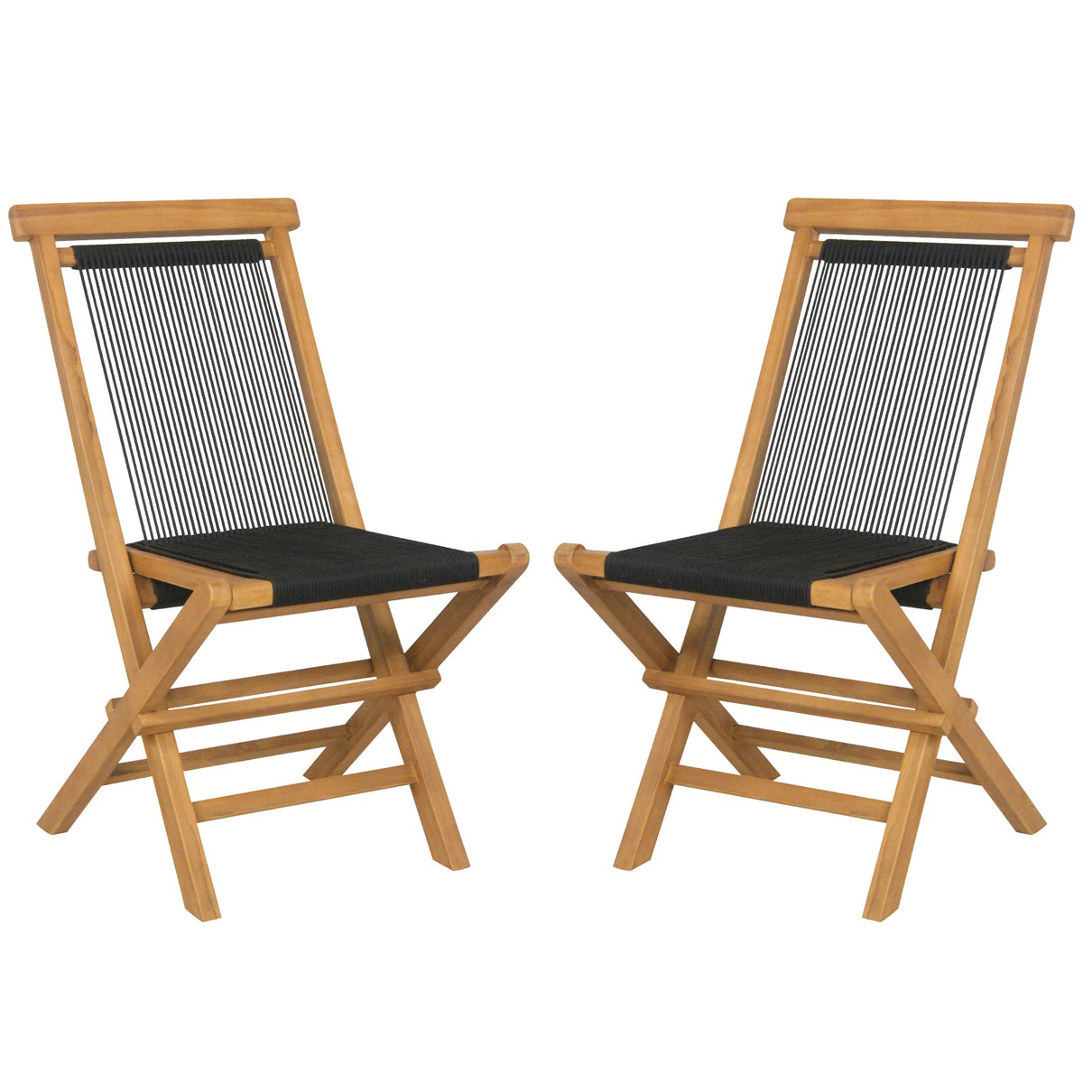 2 Piece Indonesia Teak Patio Folding Chairs with Woven Rope Seat and Back for Porch Backyard Poolside