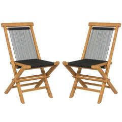 2 Piece Indonesia Teak Patio Folding Chairs with Woven Rope Seat and Back for Porch Backyard Poolside