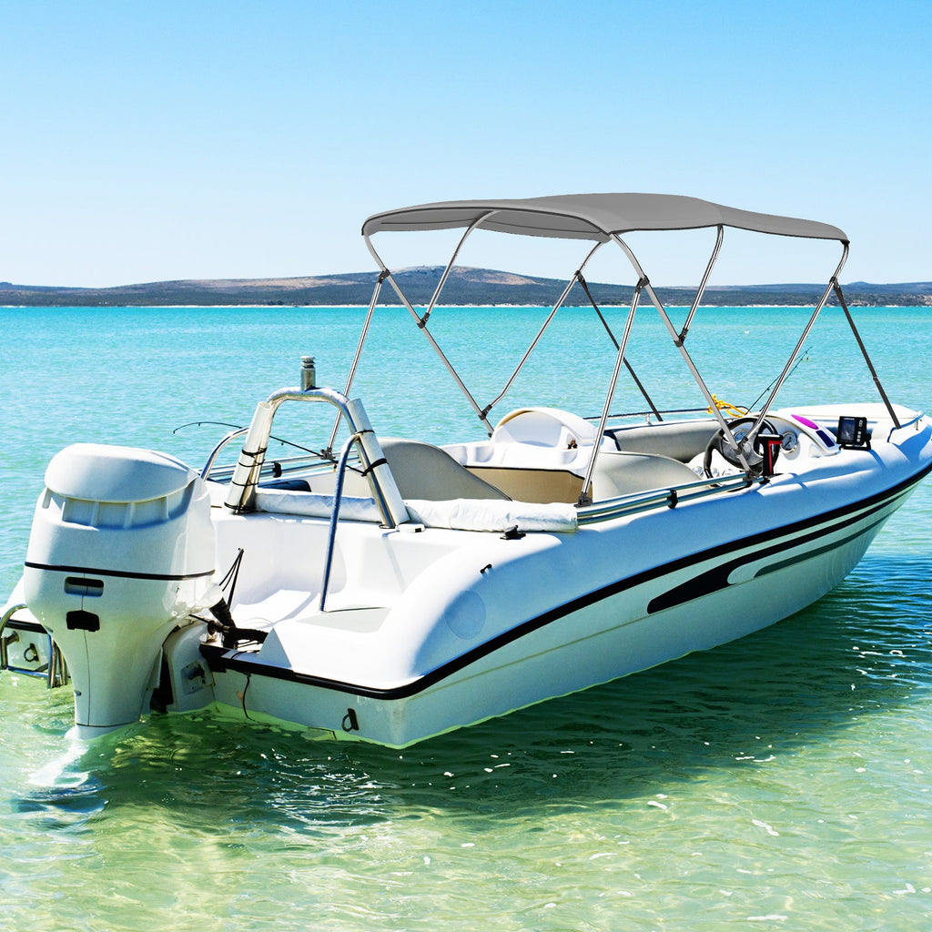 3-Bow Boat Bimini Top with Storage Boot - Gray