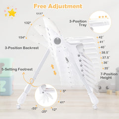 3-In-1 Convertible Highchair with Adjustable Height and 5-Point Safety Belt and Lockable Wheels