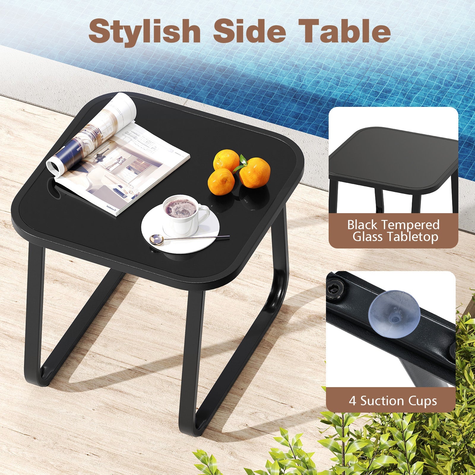 3-Piece Outdoor Glider Bistro Set with Tempered Glass Top and Metal Frame-Coffee