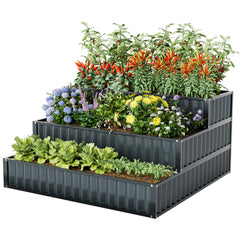Heavy-Duty Metal Outdoor 3-Tier Raised Garden Bed Planter Box-Black