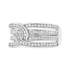.925 Sterling Silver 1/2 Cttw Diamond Multi-Row Bypass Band Ring (I-J Color, I3 Clarity) - Size 7
