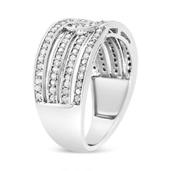 .925 Sterling Silver 1/2 Cttw Diamond Multi-Row Bypass Band Ring (I-J Color, I3 Clarity) - Size 7