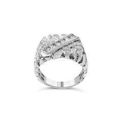 .925 Sterling Silver 1/3 Diamond 6 Stone Rectangle Nugget Gents Ring - Size 10