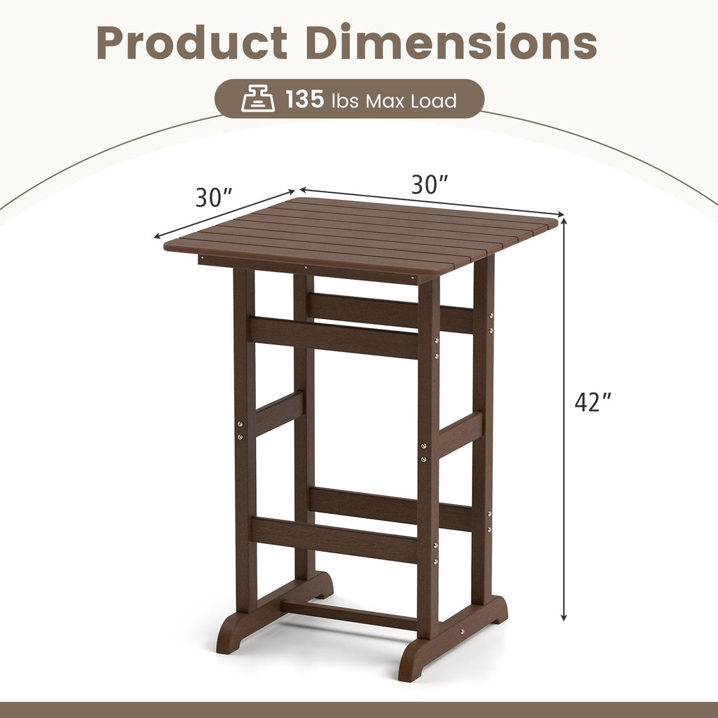 30 Inch Square Bar Table Dining Table with Slatted Tabletop for Poolside-Brown