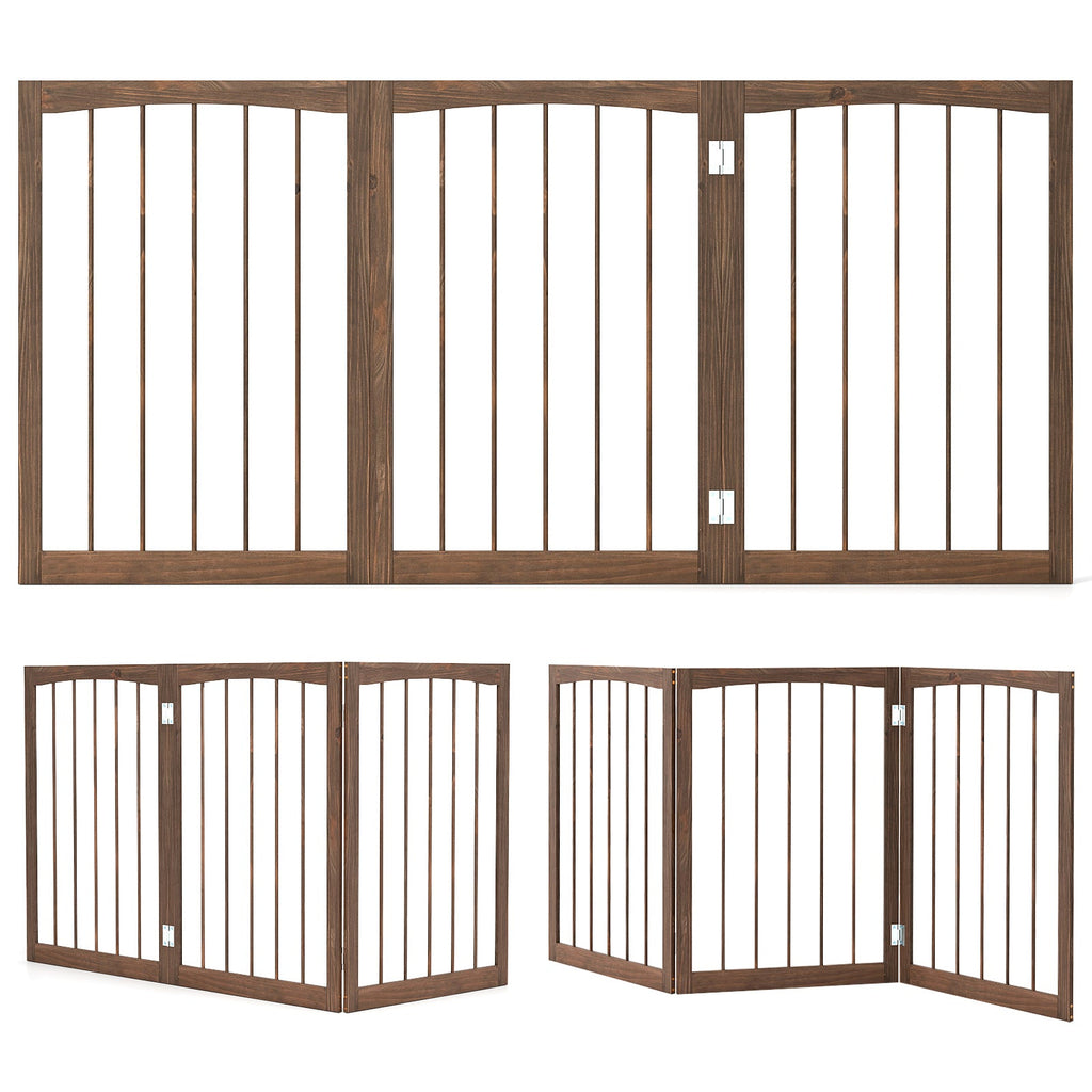30 Inch Tall Wooden Pet Fence for Cats Small and Medium Dogs-Brown