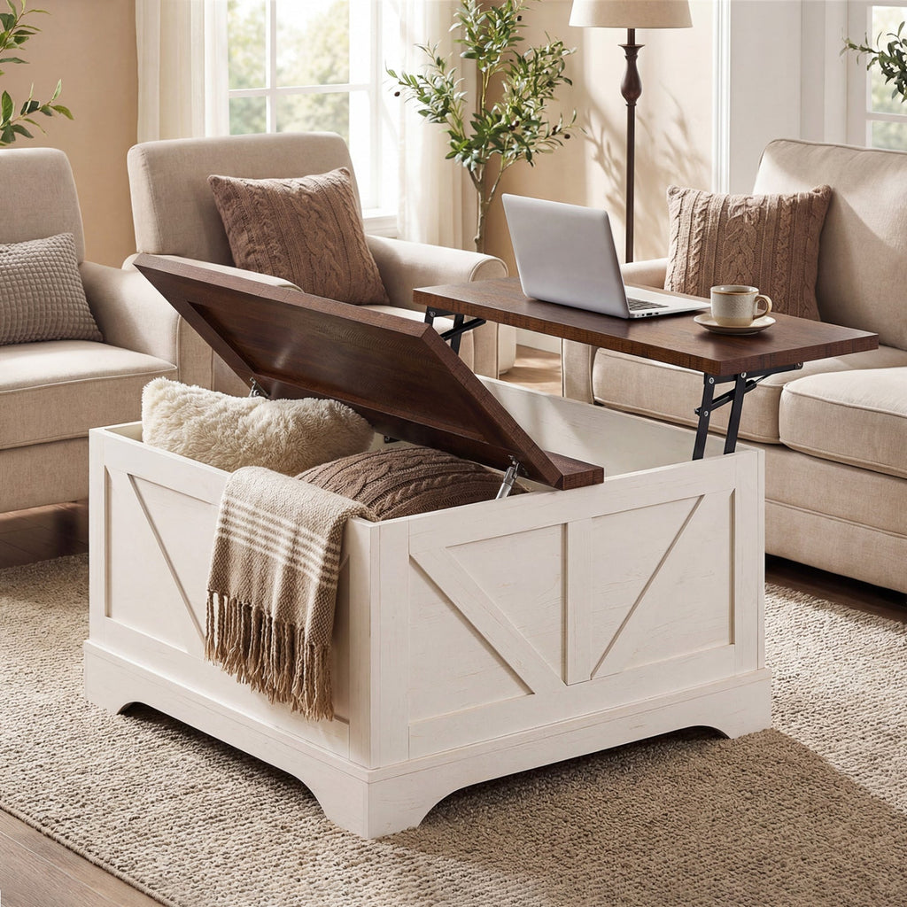 31.5 Inch Square Coffee Table with Lifting Tabletop and Hidden Compartment