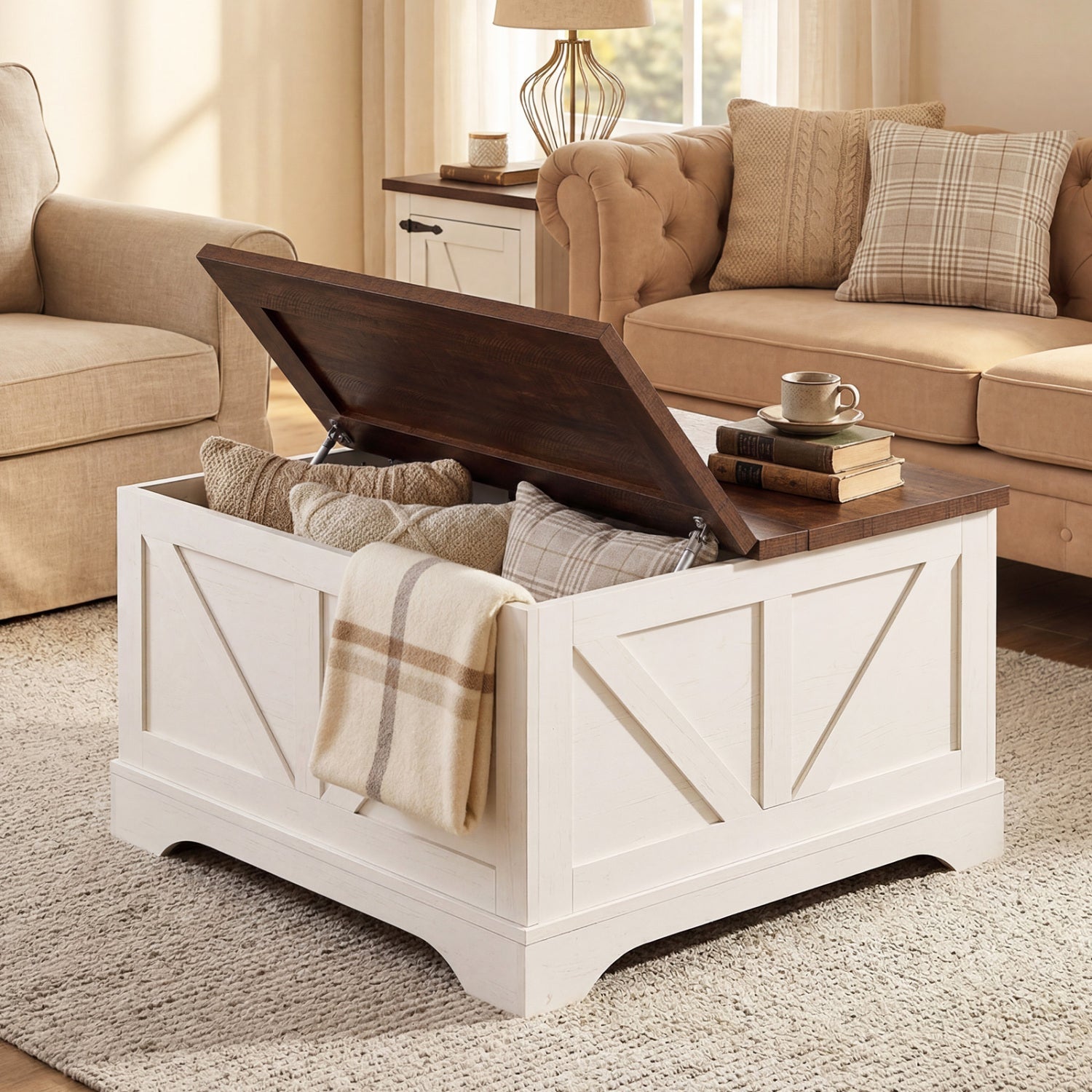 31.5 Inch Square Coffee Table with Lifting Tabletop and Hidden Compartment