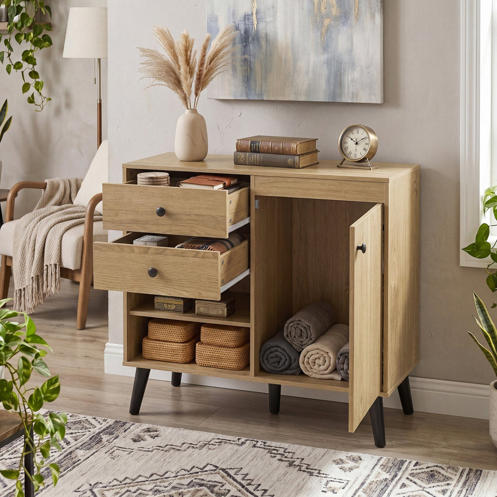 31" Sideboard Cabinet with 2 Drawers and Open Shelves
