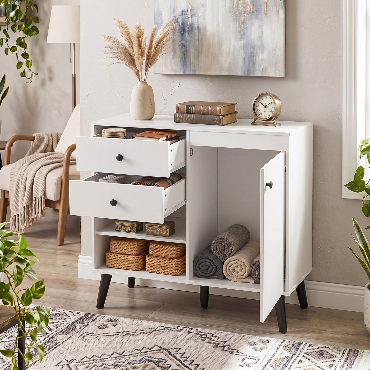 31" Sideboard Cabinet with 2 Drawers and Open Shelves