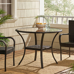 Outdoor Table With Woven Rattan Design - Brown