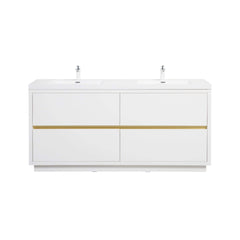 Alora 72-Inch White Freestanding Bathroom Vanity With Sink And Stone Resin Countertop (SAK31520)